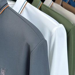 Men's Cotton Long Sleeved T-shirt with Collar Polo Shirt High-end Embroidered Top Autumn Loose Base Shirt