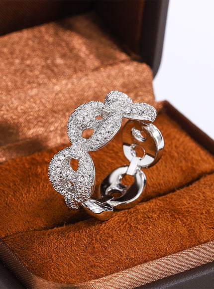 KissIcon Interwoven Shiny White Zircon Ring Silver Plated