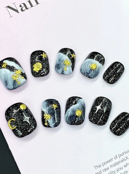 KissIcon Press On Nails 10pcs Blue Cat Eye
