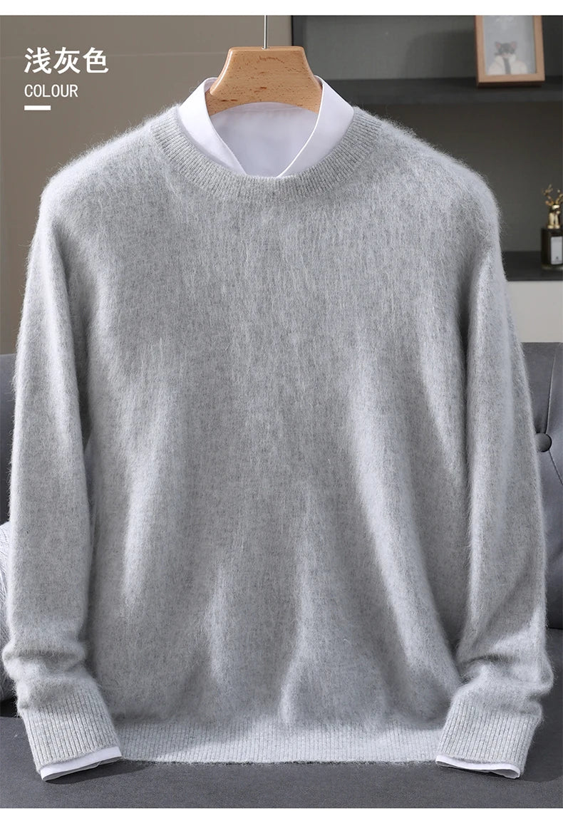 Autumn Winter New Men's Sweater Round Neck Loose Pullover Knitted Sweater Casual Solid Color Thickened 100% Mink Cashmeresweater