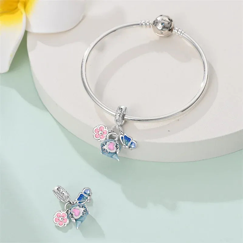 KissICON 925 Silver Plated Magic Mirror Princess Angel Pink Charm Beads Suitable Fit Pan 925 Original Bracelet Exquisite Diy Jewelry