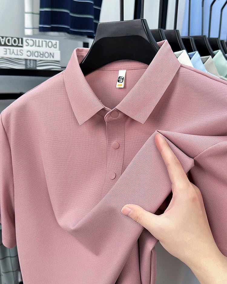 2025 Men's Sporty Polo Waffle Shirt | Moisture-Wicking Golf Tennis Top Sizes S-5XL, Snap Buttons, 7A Antibacterial High Quality