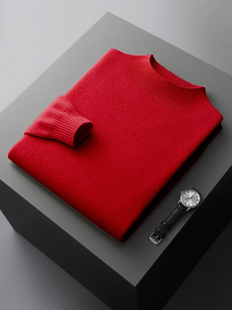 New Men's Fashion Casual Wool Sweater Warm Autumn And Winter Semi-High Neck Knitted Bottoming Shirt