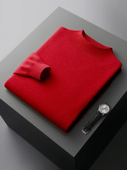 New Men's Fashion Casual Wool Sweater Warm Autumn And Winter Semi-High Neck Knitted Bottoming Shirt