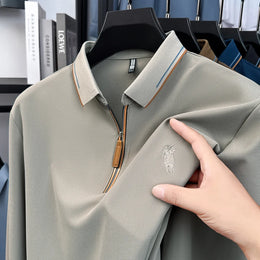 Men's Cotton Long Sleeved T-shirt with Collar Polo Shirt High-end Embroidered Top Autumn Loose Base Shirt