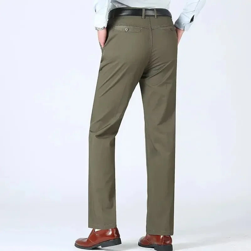 Mens 100% Cotton Summer Thin Autumn Thick Trousers Fashion Brand Cargo Pants Smart Casual Solid Khaki Black Suit Pant GOZBKF
