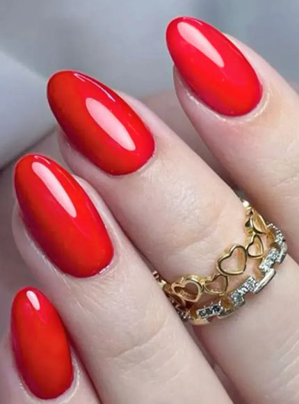KissIcon Almond Nails Set - Red White Glossy
