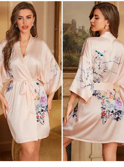 Plus Size Sexy Women Robe Sleepwear Silky Satin