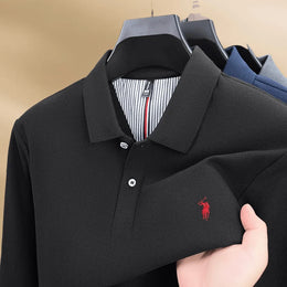 100% cotton spring and autumn new men's long sleeved casual comfortable fashion brand polo shirt exquisite pony embroidery top