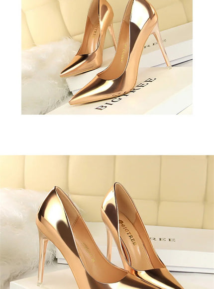 Fashion Metal Women Patent Leather Shallow Mouth Thin