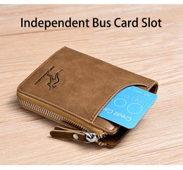 Mens RFID Protected Leather Wallet - Luxury Zippered Card Holder Purse for Business Cards with Elegant Carteira Masculina Style