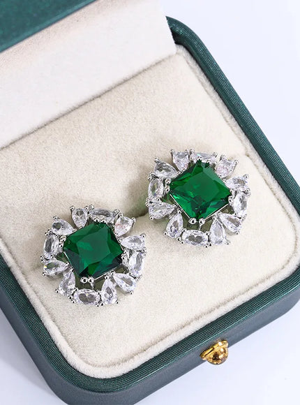 KissIcon Silver 925 Plated Earrings Green Zircon Shine