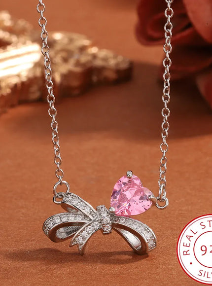 KissIcon Exquisite Pink Heart Zircon Pendant Necklace
