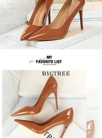 Fashion Simple Patent Leather Thin High Heel Women