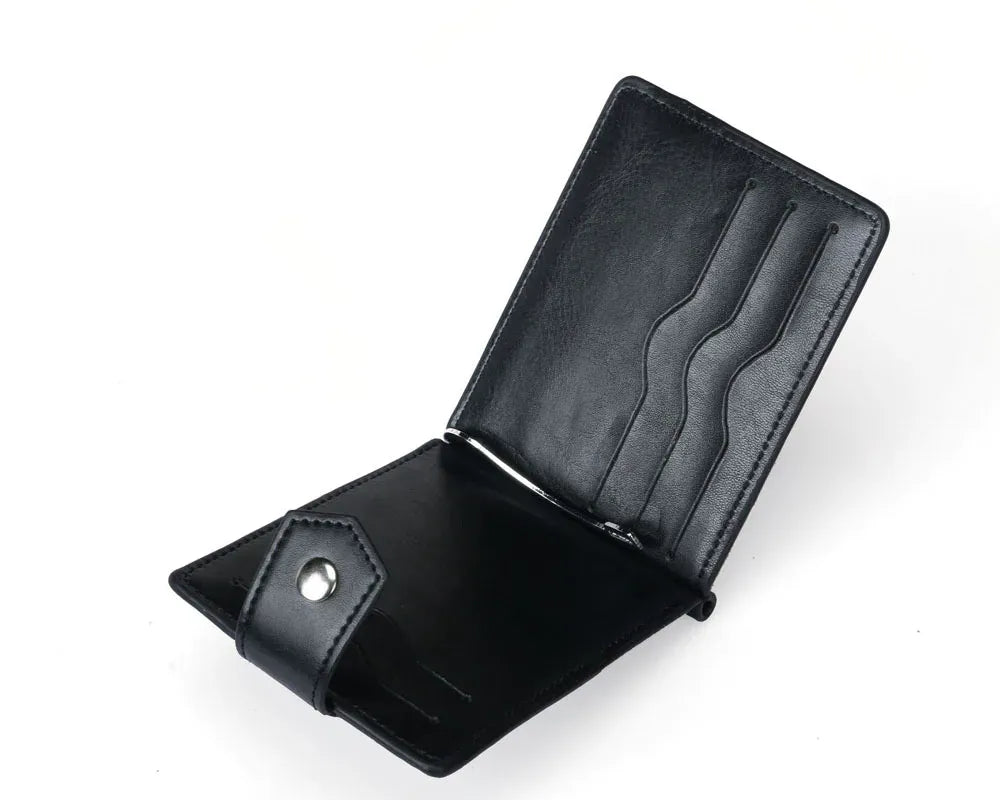 New Small Men's Leather Wallet With Coin Pocket Money Clip 5 Credit Card Slots A Metal Clamp ID Cash Holder Purse For Male