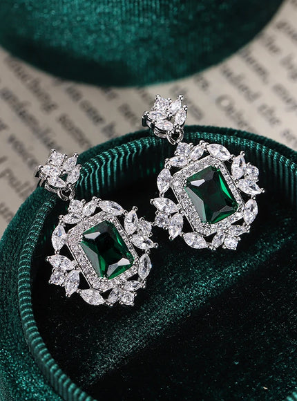 KissIcon Silver Plated Earrings - Green Blue Zircon Sparkle