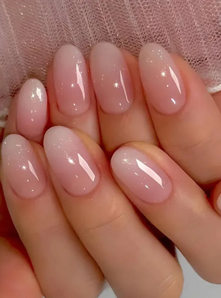 24Pcs Oval Short Pink Press on Nails Simple