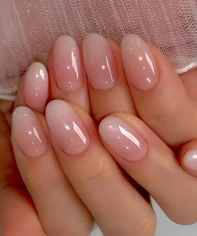 24Pcs Oval Short Pink Press on Nails Simple