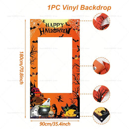 Happy Halloween Party Decorations Photo Booth Frame Props Pumpkin Ghost Bats Birthday Decor Background Banner Party Supplies