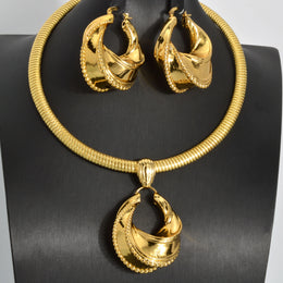 Gold Color Collar Necklace Earrings Jewelry Set For Women Dubai Africa Luxury Quality Jewellery Party Wedding Accessories