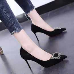 KissICON Women New Mid Heeled Sandals Black Square Buckle