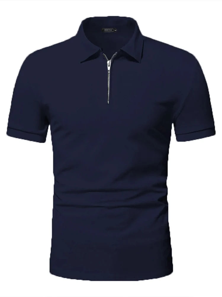 Men's polo shirt solid color short-sleeved zipper lapel T-shirt casual top