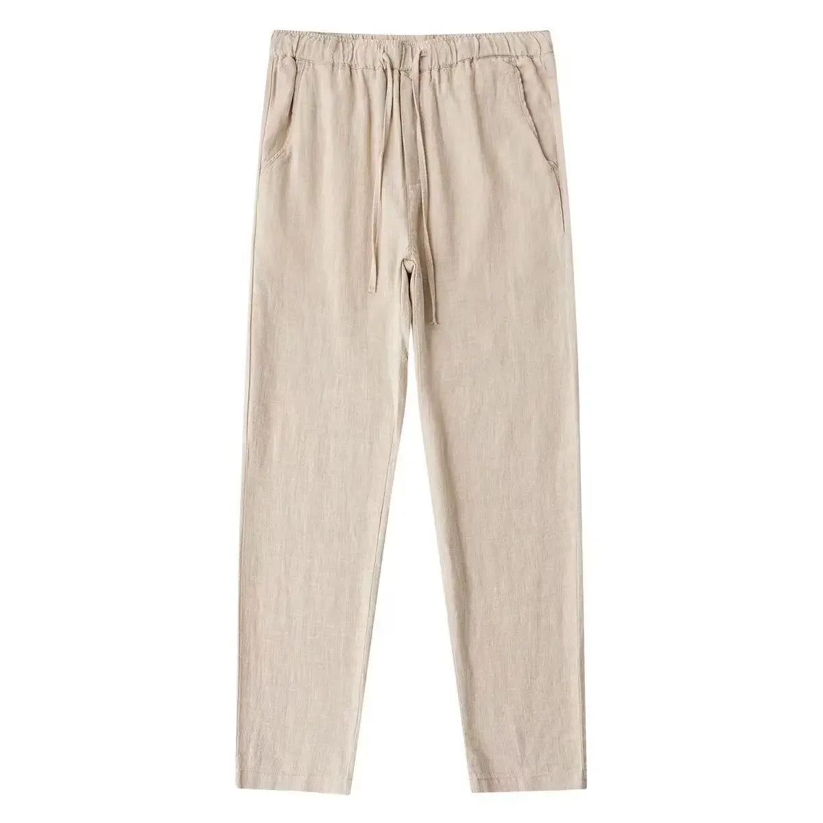 Men's Cotton Linen Trousers Men's Autumn New Breathable Leisure Solid Colour Drawstring Elastic Waist Running Trousers