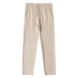 Men's Cotton Linen Trousers Men's Autumn New Breathable Leisure Solid Colour Drawstring Elastic Waist Running Trousers