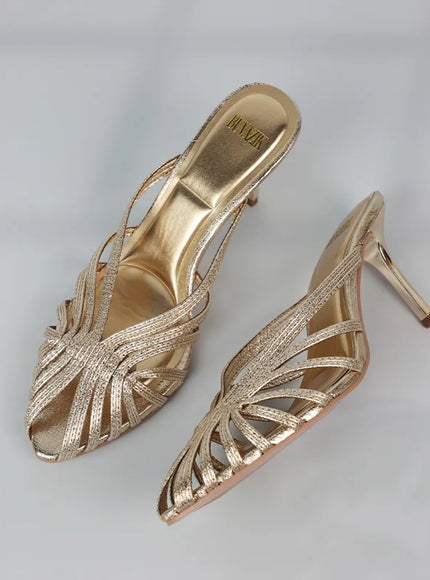 New Gold Hollow Thin Strip Heels for Women Luxury Pointed Toe Heeled Pumps Office Lady Mules Summer Stiletto Shoe Sandals 2025