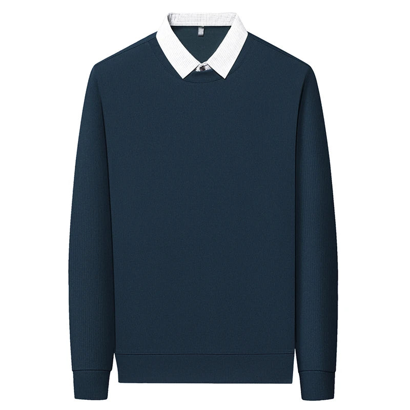 2026 New Men's Fake Two Piece Polo Shirt Casual Fashion Long Sleeve Collar T-shirt Versatile Top