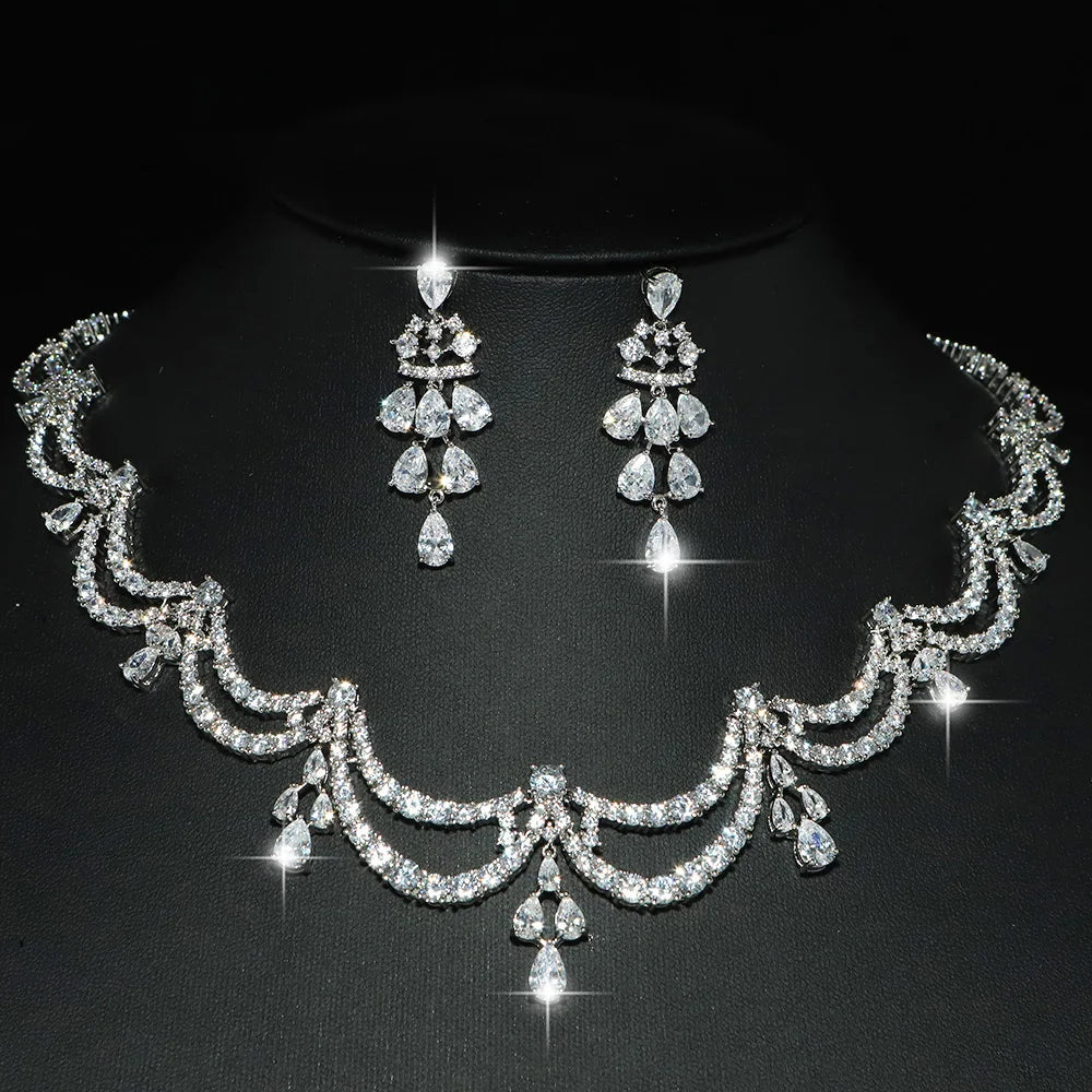 Exquisite Simple Women Jewelry Set 2 PCS Cubic Zirconia High Quality Saudi Arabia Bridal Wedding Jewellery Accessories