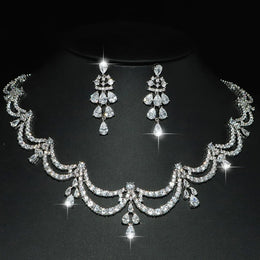 Exquisite Simple Women Jewelry Set 2 PCS Cubic Zirconia High Quality Saudi Arabia Bridal Wedding Jewellery Accessories