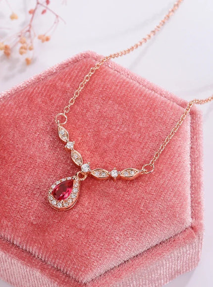 KissIcon 18K Gold Red Zircon Smile Pendant - Bridal Jewelry