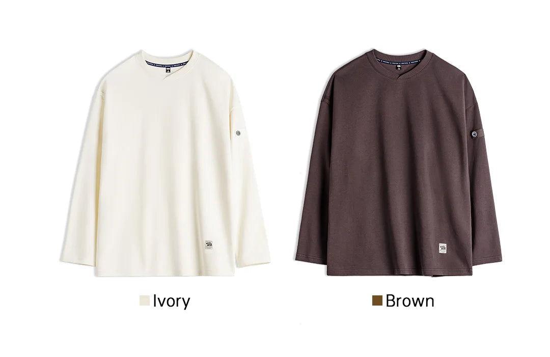 Maden Men's V-Neck T-Shirt Long Sleeve Pullover Solid Color Casual Basic Base Layer For Spring Autumn Soft Breathable Top