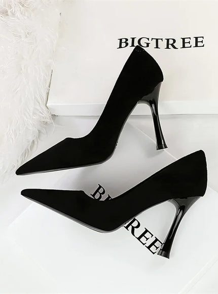 Fashion Suede Black Women Simple Pumps Wine Glasses
