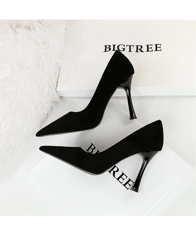 Fashion Suede Black Women Simple Pumps Wine Glasses