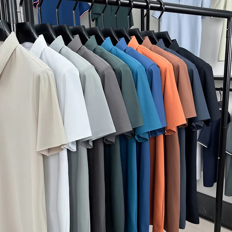 Men's Seamless Polo Shirt - Breathable Nylon-Spandex Blend, Reinforced Collar & Matching Buttons (12 Colors, M-4XL)