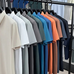 Men's Seamless Polo Shirt - Breathable Nylon-Spandex Blend, Reinforced Collar & Matching Buttons (12 Colors, M-4XL)