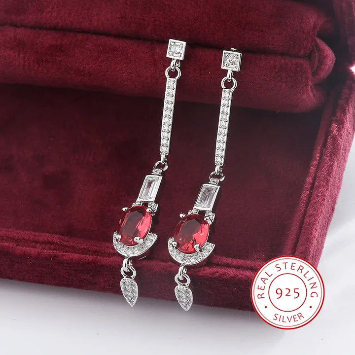 KissIcon Baguette Ruby Tassel Stud Earrings - Diamond Shine