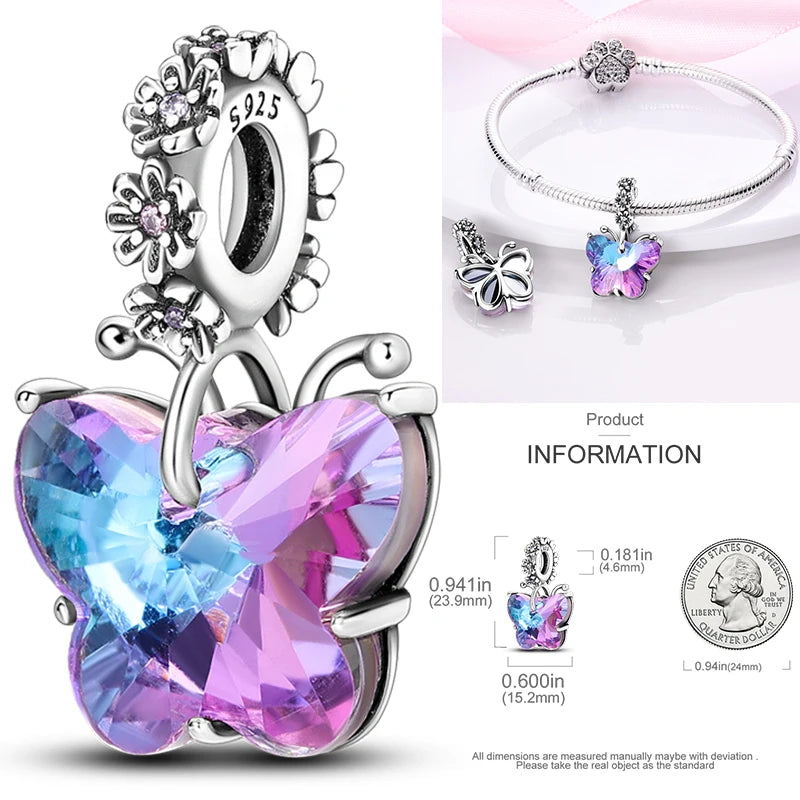 925 Sterling Silver Tree of Life Bead Luminous Firefly Dangle Butterfly Charms Fit Original Bracelet DIY Jewelry Gift for Women