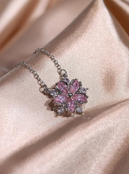 KissIcon Cherry Blossom Pendant Necklace Pink Zircon Shine