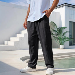 Men's Cotton Linen Pants Straight Leg Lightweight Breathable Comfortable Trousers Beach Style Solid Color Casual Cozy Sweatpants