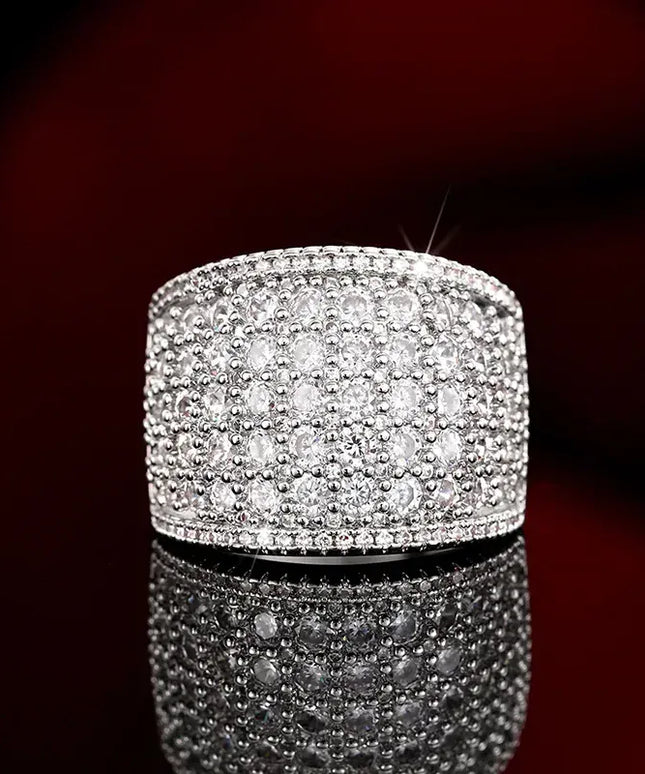 Iced Out Rings Silver Zircon Crystal Band Ring