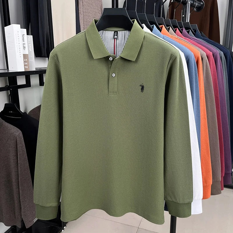 100% cotton spring and autumn new men's long sleeved casual comfortable fashion brand polo shirt exquisite pony embroidery top