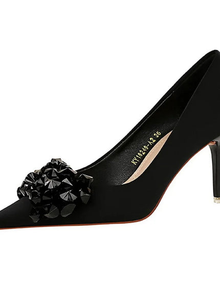 Rhinestones Women Pointed Toe Shallow Mouth Pumps Crystal