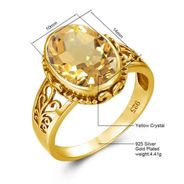 Yellow Gold Citrine Ring For Women 10*14mm Oval Cut Stone Art Deco Luck Birthstone Jewelry Trending Luxury Wedding Party Gift
