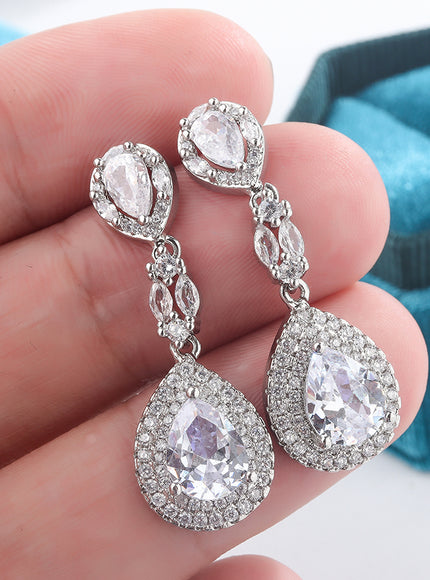 KissIcon Drop CZ Pendant Earrings - Sparkling Silver Shine