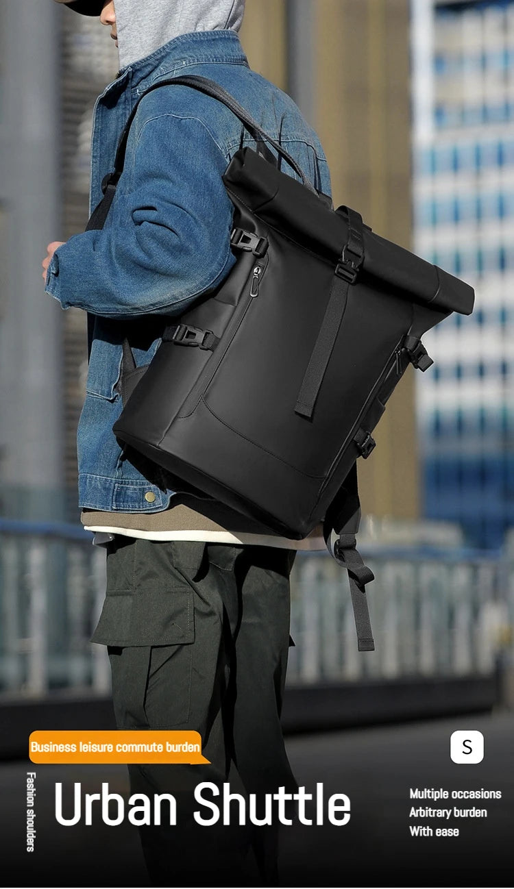 New Shoulder Bag Men's Senior Sense of Business Computer Outdoor Leisure Rolled Edge Travel Backpack Fashion Commuting