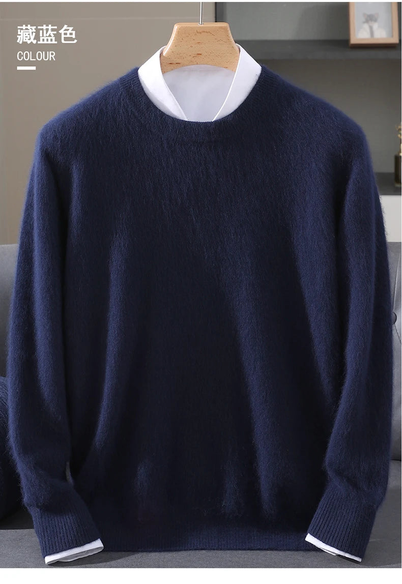 Autumn Winter New Men's Sweater Round Neck Loose Pullover Knitted Sweater Casual Solid Color Thickened 100% Mink Cashmeresweater