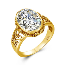 Yellow Gold Citrine Ring For Women 10*14mm Oval Cut Stone Art Deco Luck Birthstone Jewelry Trending Luxury Wedding Party Gift